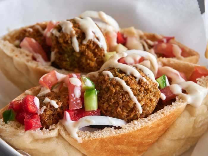 Crispy pea falafel is a vegetarian-friendly meal.