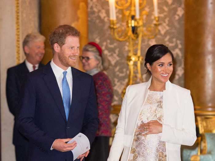 Markle debuted a metallic maternity look for a reception at Buckingham Palace in March 2019.