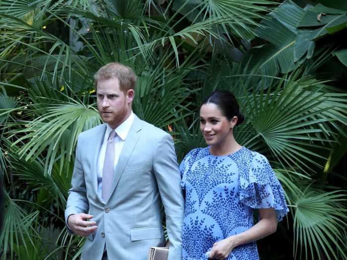 While visiting the residence of King Mohammed VI of Morocco in February 2019, Markle wore a flowing floral gown by Carolina Herrera.