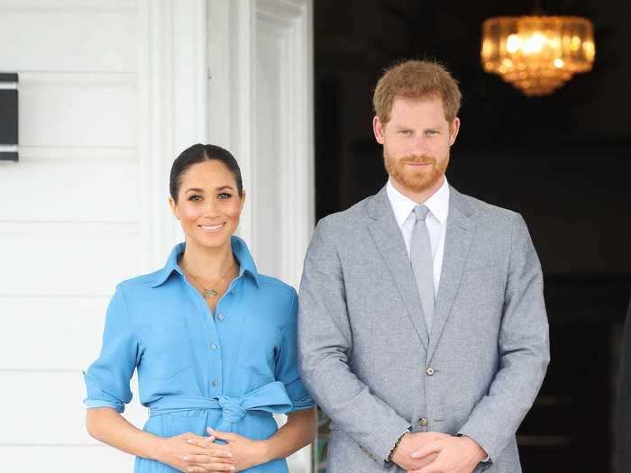 Markle opted for a blue shirtdress while visiting Nuku