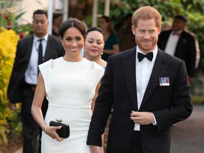 She then went with an understated yet elegant white gown by THEIA Couture for a state dinner in Tonga.