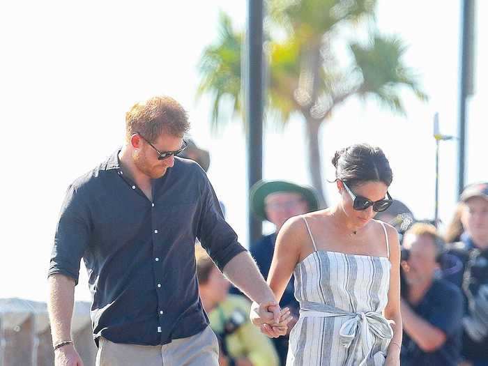 For a 2018 stop in Queensland, Australia, the duchess opted for a casual dress with a thigh-high slit.