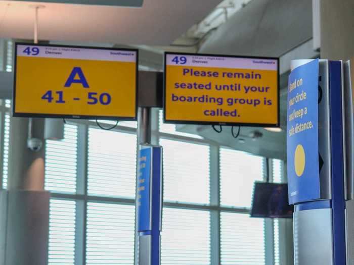 Come time to board, the screens showed the new boarding process and told those not in the group to remain seated. The gate agent also reviewed the airline