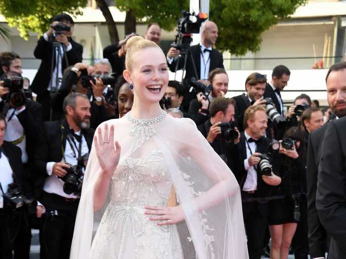 Elle Fanning donned a champagne-colored wedding dress at the 2019 Cannes Film Festival.