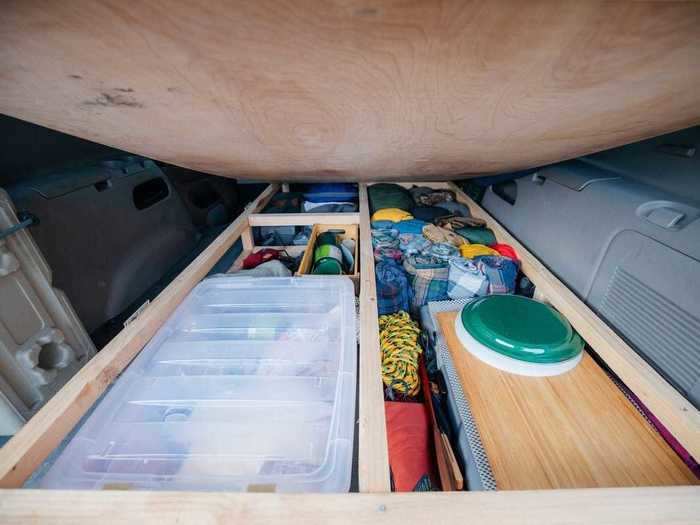 Nathaniel Wise has lived out of his vehicle for two years, and he stores most of his belongings under the platform bed that he built himself.