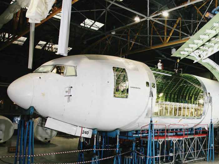 The aircraft has to be held in place while the fuselage modifications are made to ensure it doesn