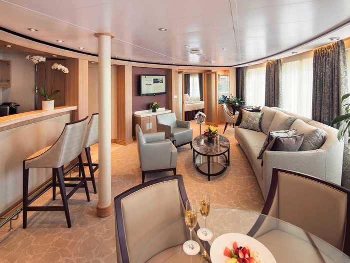 Rooms aboard the 229-suite ship start at $67,000 for an ocean view suite. This price then skyrockets to $190,000 for a stay in the owner