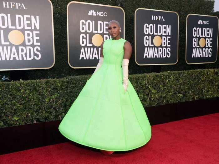 Cynthia Erivo made a bold statement in a neon-green gown.