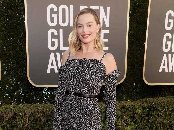 Margot Robbie embraced ruffles and a thigh-high slit in a printed Chanel dress.