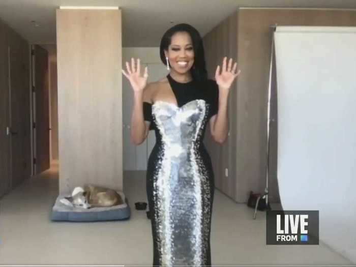 Regina King wore a sequin-covered Louis Vuitton gown that took more than 350 hours to make.