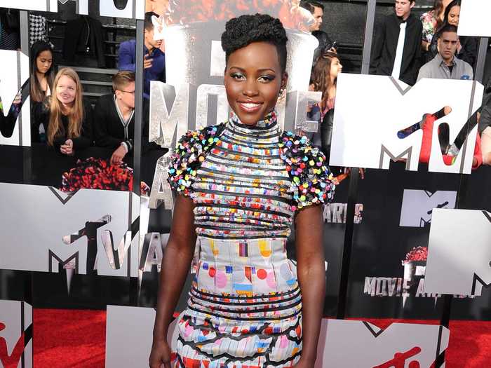 The actress turned heads with this colorful and abstract look at the 2014 MTV Movie Awards.