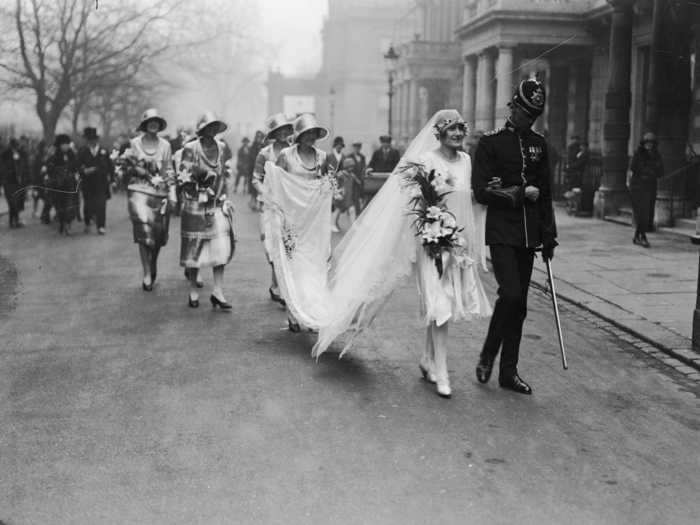 Wedding dresses from the 1920s were inspired by the modern, shorter style.