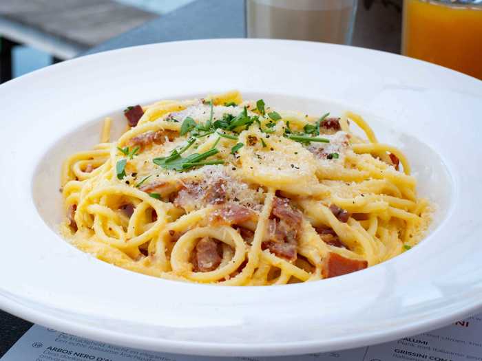 Carbonara sauce perfectly combines eggs and parmesan cheese.