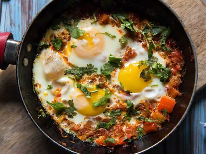 Shakshuka combines many delicious flavors.