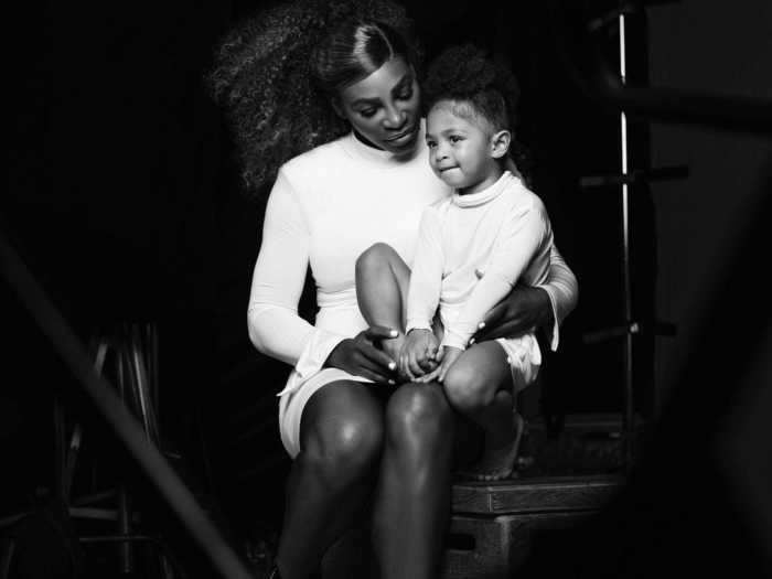 The tennis legend and her "mini-me" suited up in matching outfits for the shoot.