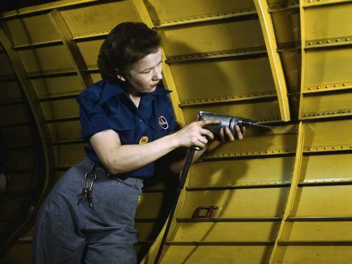 Before the war, women were in traditionally "female" fields such as nursing and teaching. By 1943, women made up 65% of the US aircraft industry