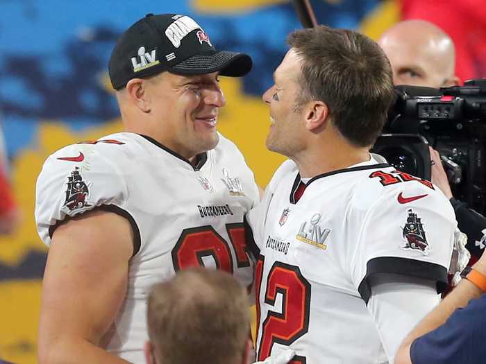 February 2021: Brady and Gronk win another Super Bowl together, this time with the Tampa Bay Buccaneers.