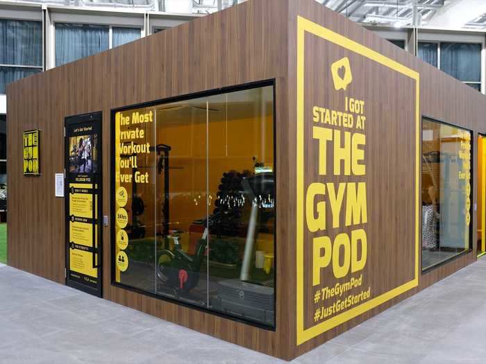 Each courtyard has a gym pod, which travelers can reserve for a private workout.