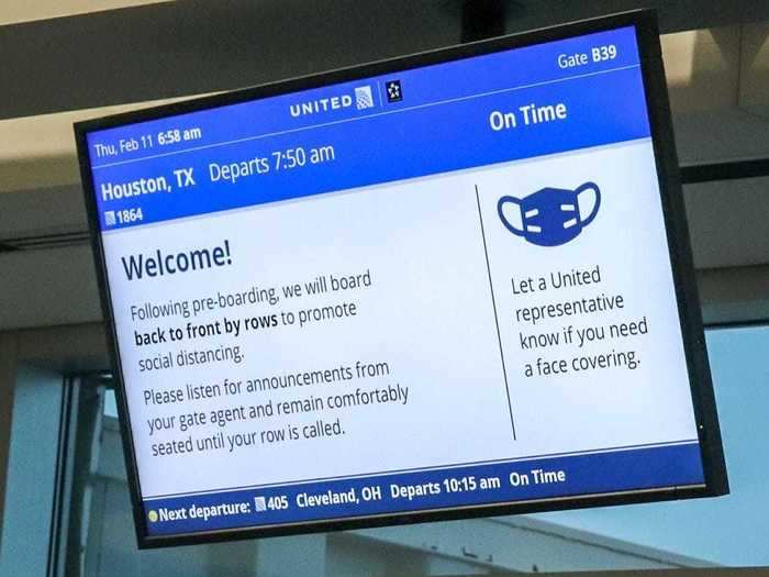 Digital signage above the gate also explained the airline