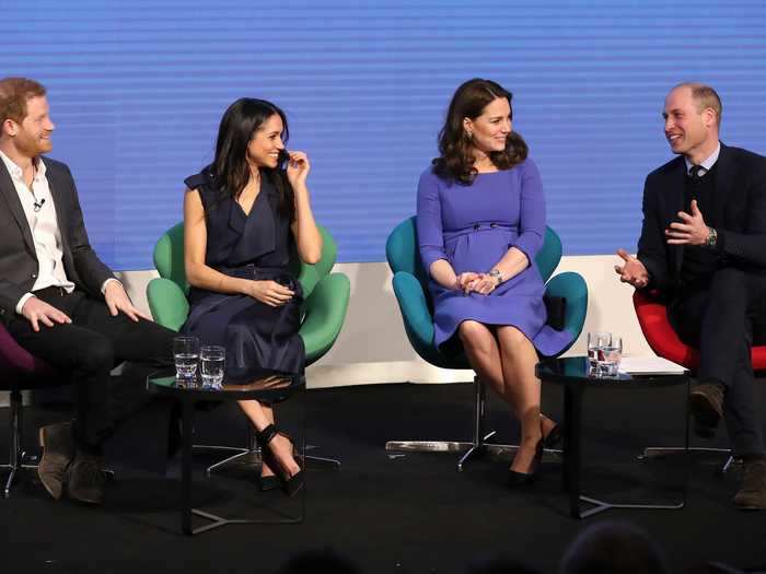 February 28, 2018: The two royal couples came together for their first joint royal engagement.