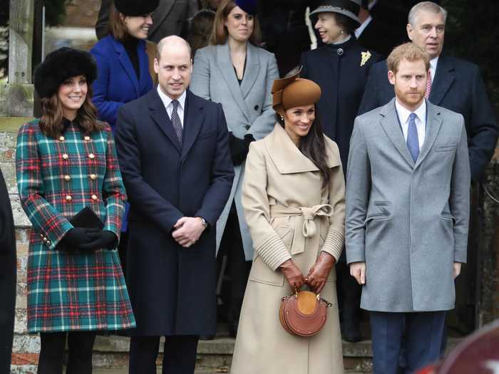 December 25, 2017: Markle, Middleton, Harry, and William were all photographed together for the first time at a Christmas Day service.