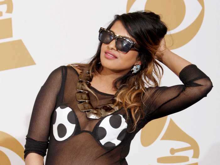 At the 2009 Grammys, MIA wore a sheer dress with choice polka dot patches on the red carpet.