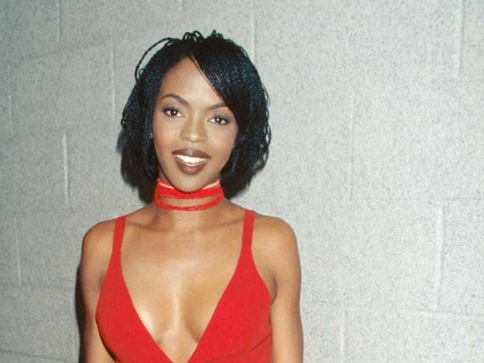 In 1997, Lauryn Hill wore this red and white color-blocked ensemble to the Grammys.