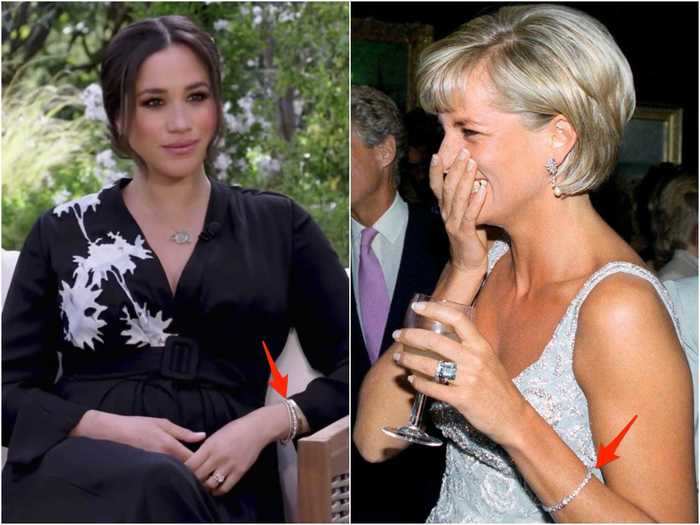 Meghan Markle wore a tennis bracelet that once belonged to Princess Diana.