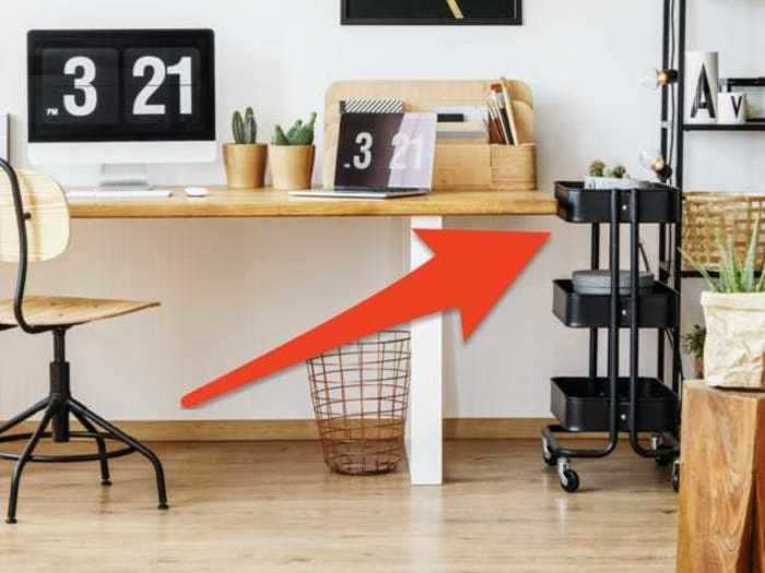 Rolling carts are a versatile storage option for makeshift home offices.