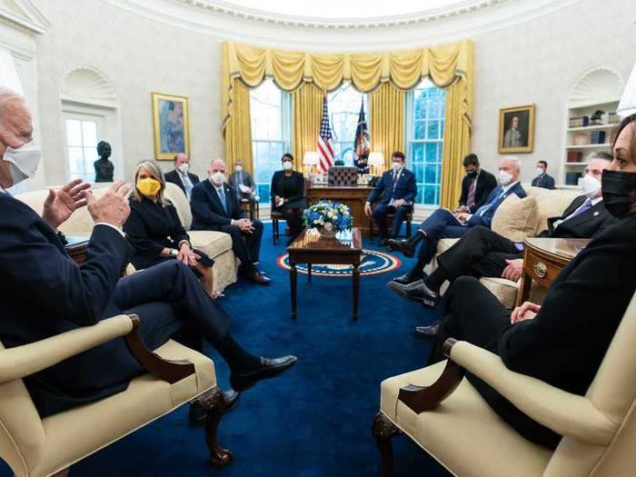 Biden and Harris talk about the American Rescue Plan with governors and mayors.