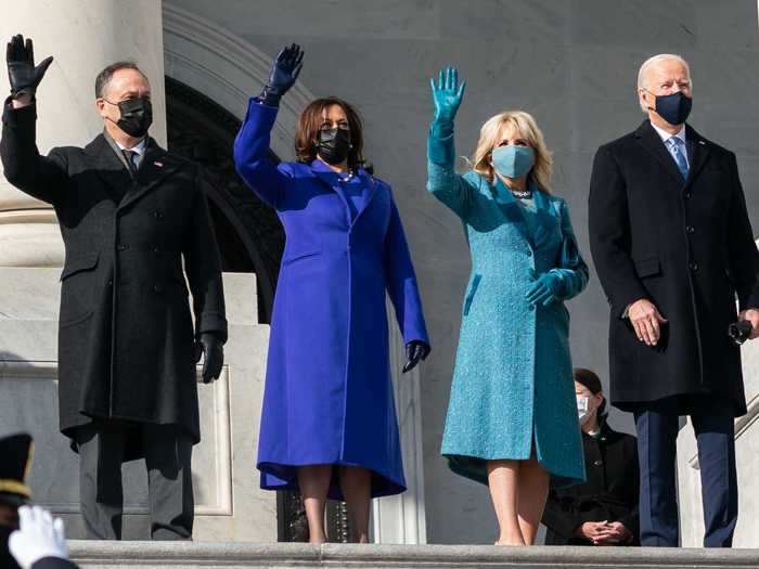 President Joe Biden and Vice President Kamala Harris, with their spouses First Lady Jill Biden and Second Gentleman Doug Emhoff, appear as a united front on inauguration day.