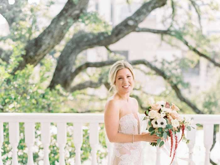 After trying on about five dresses, Alexandra fell in love with a floral Watters gown.