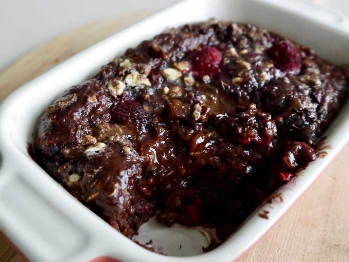 Triple chocolate raspberry brownie batter