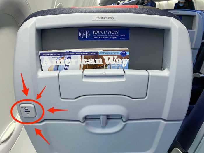 American takes it one step further, however, with the seat-back USB charging port for easy access.