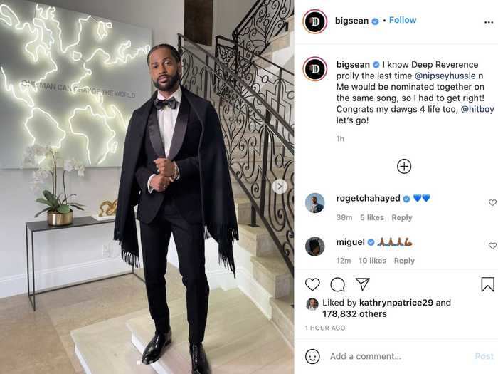 Big Sean wore a black tuxedo for the awards show.