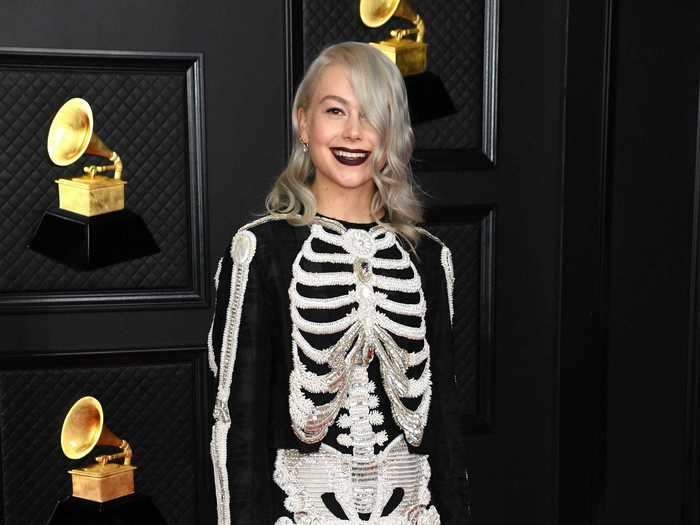 Phoebe Bridgers wore a Thom Browne skeleton outfit that she said caught her eye ahead of the awards show.