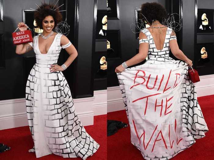 Joy Villa made a political statement in a dress inspired by Donald Trump at the 2019 Grammys.