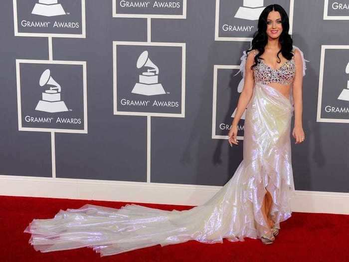 Also in 2011, Katy Perry wore an iridescent dress with a sparkly top and a pair of wings.