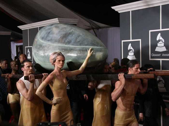 The next year at the 2011 Grammys, Lady Gaga arrived in an egg pod.