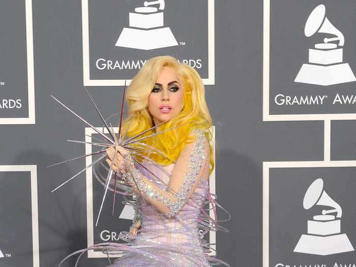In 2010, Lady Gaga walked the red carpet with bright yellow hair and a trippy, celestial ensemble.