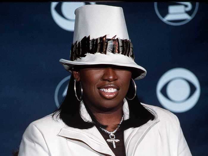 In 1999, Missy Elliot wore this white jacket and hat combo with feathers dangling from the sleeves.