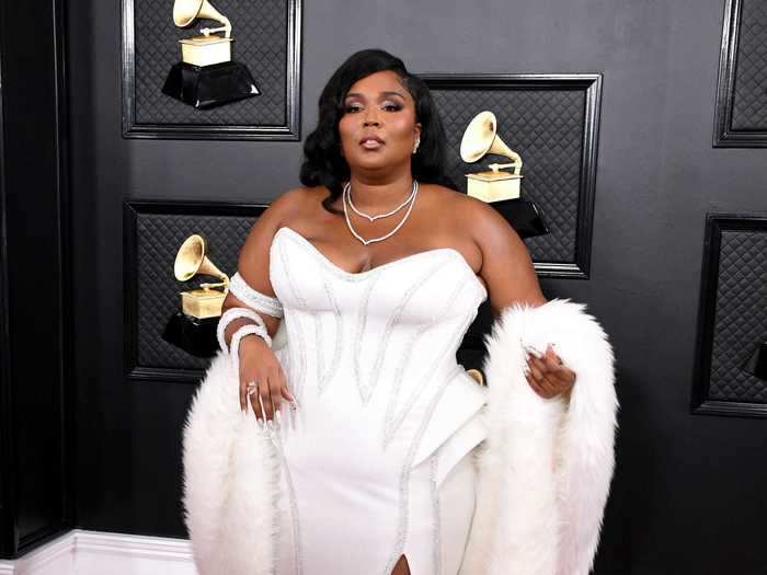 January 2020: Lizzo looked like an angel in an all-white dress, which she paired with $2 million worth of diamonds.