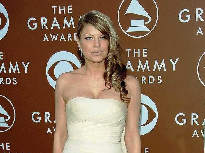 February 2006: Fergie wore a chic neutral gown to the Grammys, where she won an award with the Black Eyed Peas.