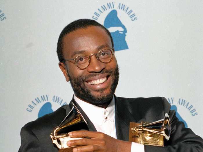 February 1989: Bobby McFerrin clutched four Grammy awards in a sleek double-breasted tuxedo jacket with a white shirt buttoned all the way up.