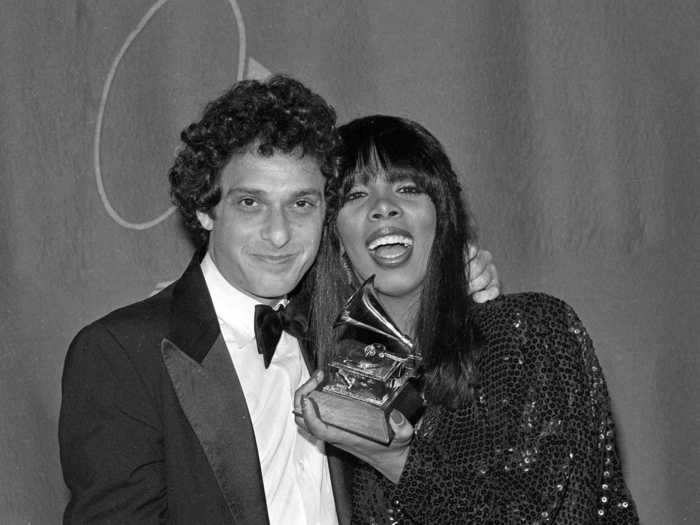 February 1979: Donna Summer brought sequins and blunt bangs to the Grammy Awards.