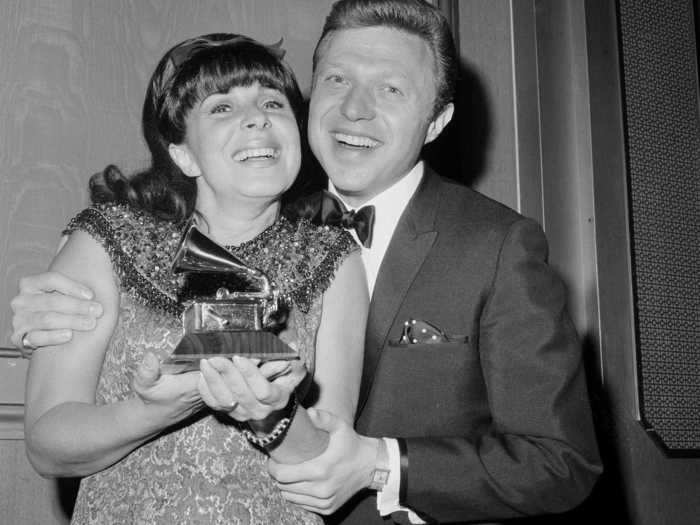 March 1967: Eydie Gorme smiled in a patterned sleeveless dress that featured a beaded motif.