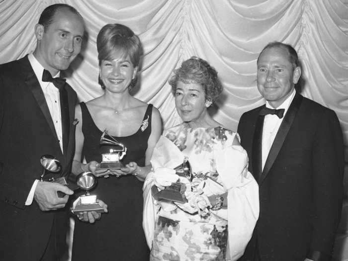 May 1964: Henry Mancini went for a traditional tuxedo and bow tie when he won three Grammys.