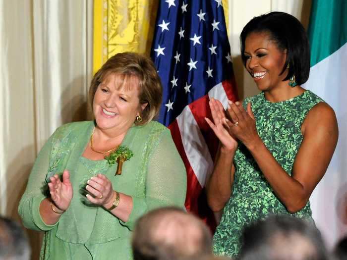 Michelle Obama wore a green Michael Kors dress to the White House St. Patrick