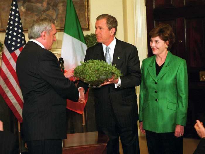 In 2001, President George W. Bush accepted the traditional gift in the Roosevelt Room.