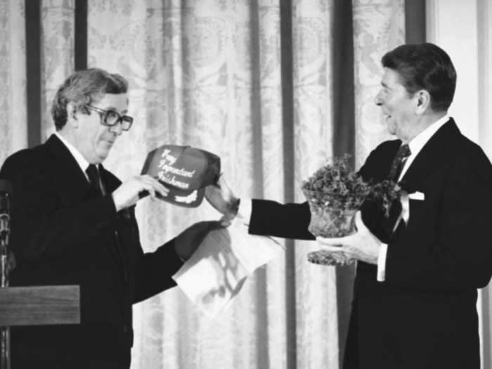 In 1984, President Ronald Reagan gave FitzGerald a hat embroidered with the words "Very Important Irishman."